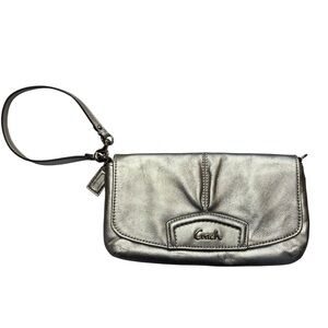 Coach Metallic Silver Wristlet Clutch